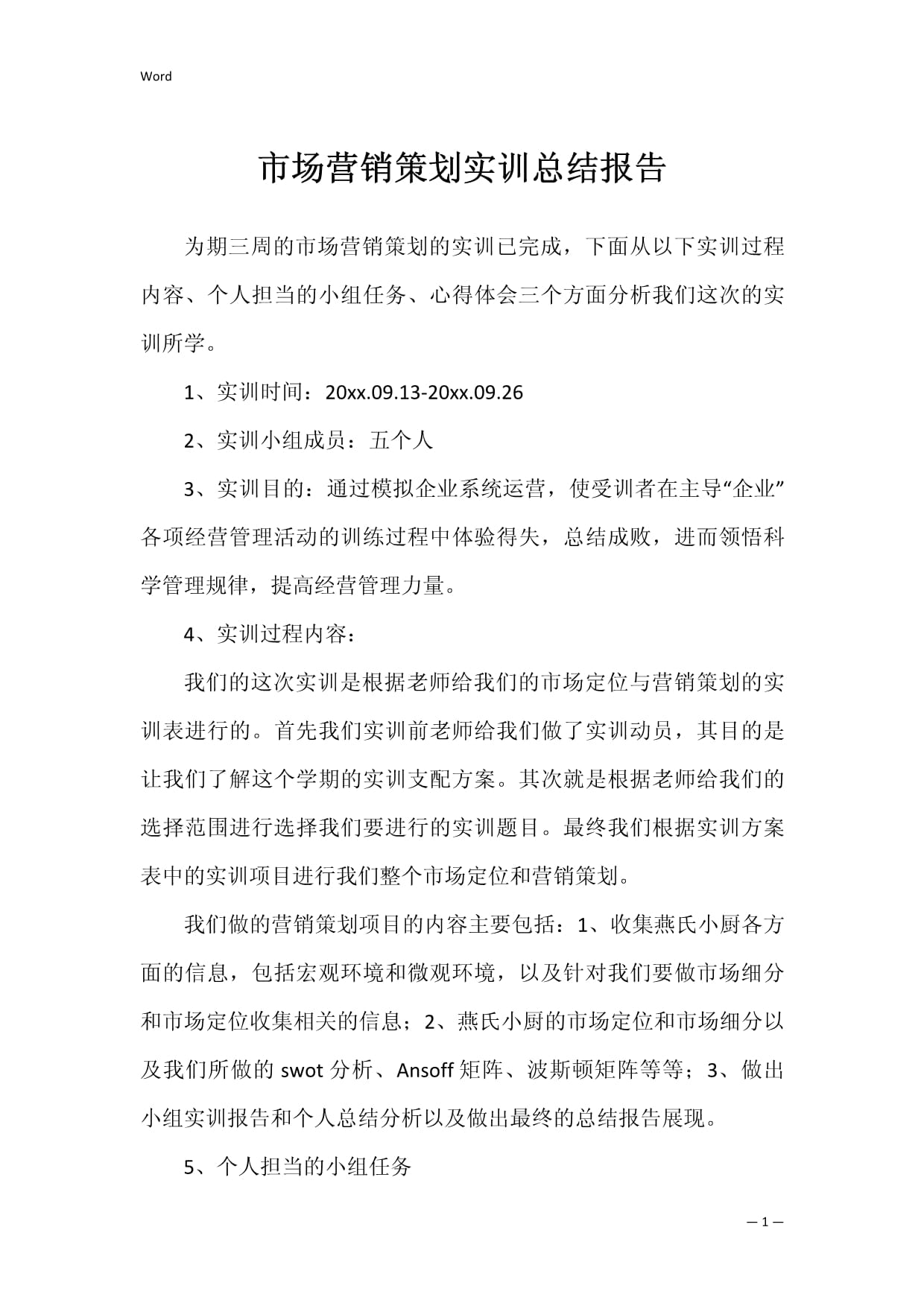 市場營銷策劃實(shí)訓(xùn)總結(jié)報(bào)告